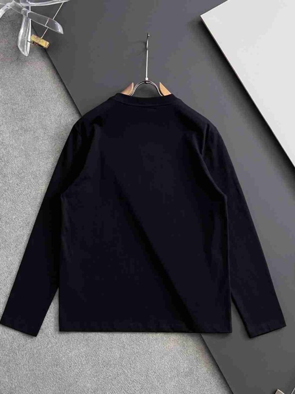 Acne Studios Black Long Sleeve Tee Chest Logo Minimal Cotton Top - Picture 2 of 5